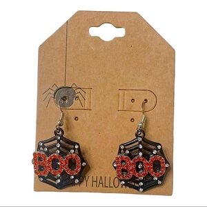 Happy Halloween Spiderweb Embellished Glitter Halloween Dangle Earrings NWT